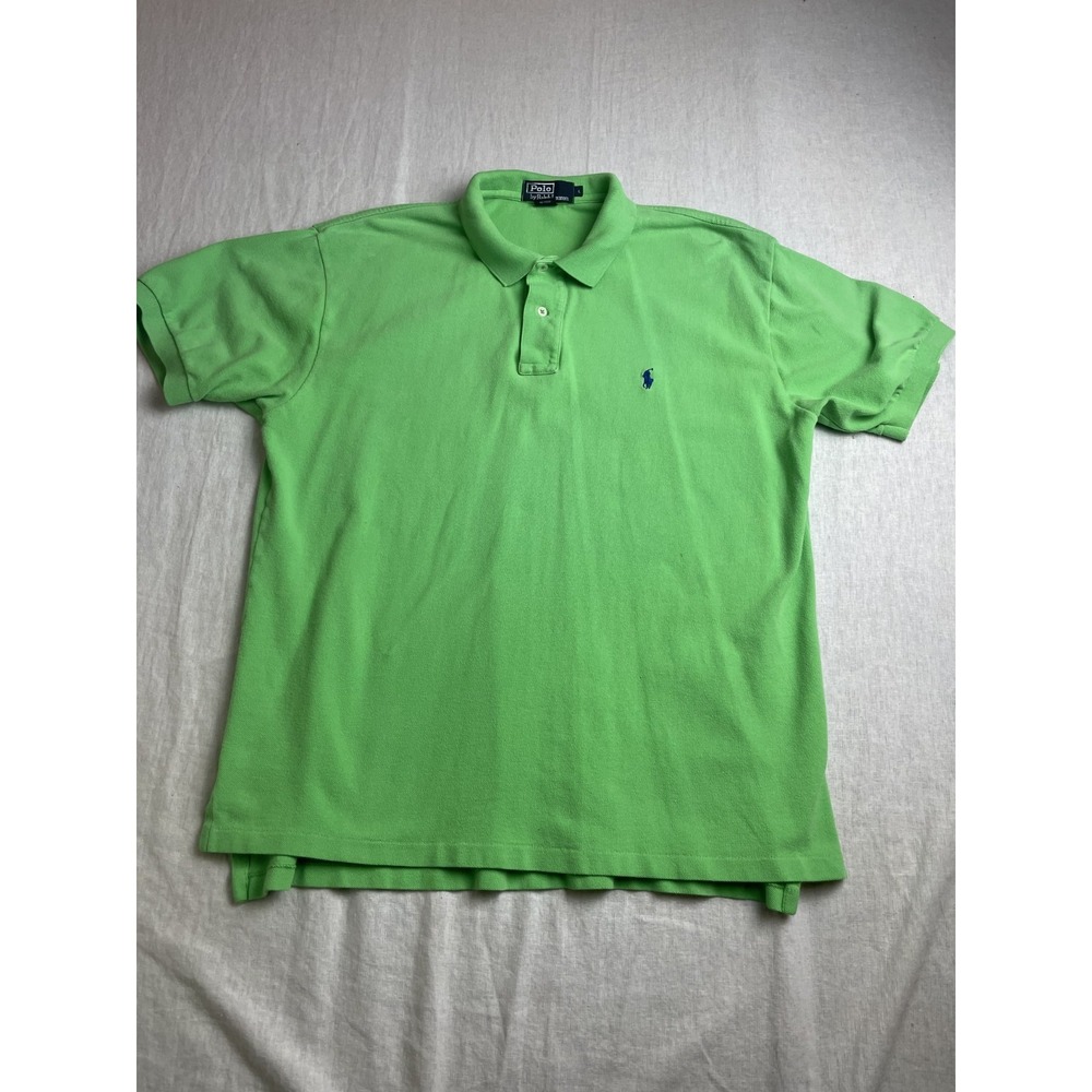 Vintage 90s Polo Ralph Lauren Green Mens L Pique Cotton Short Sleeve Polo Shirt